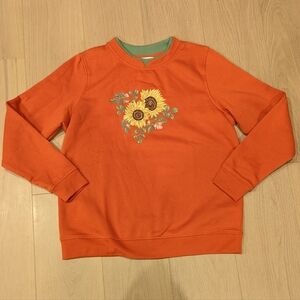 Cottage Core Orange Sweatshirt with Sunflower Embroidery